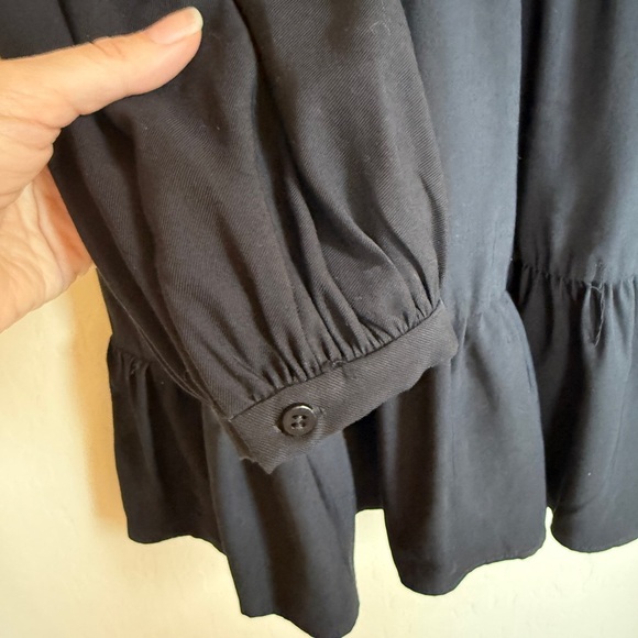 Zara Puff Sleeve Tiered Prairie Babydoll Black Long Sleeve Mini Dress XSmall - Picture 4 of 7